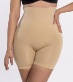 Μπεζ Ψηλόμεσο Συσφικτό Σορτς Plus Size - Image 4
