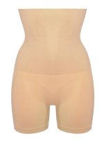Μπεζ Ψηλόμεσο Συσφικτό Σορτς Plus Size