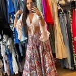 Boho Πολύχρωμη Μωβ Βαμβακερή Κλος Παντελόνα με Σφηκοφωλιά