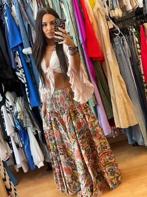 IMG_8817 Boho Πολύχρωμη Βαμβακερή Κλος Παντελόνα με Σφηκοφωλιά - Image 1