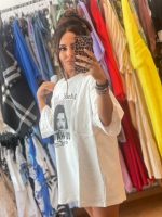Λευκό Μακρύ T-Shirt με Στάμπα - Image 4