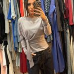 Γκρι Ελαστική Μπλούζα με Δέσιμο στο Πλάι