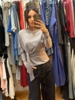 Γκρι Ελαστική Μπλούζα με Δέσιμο στο Πλάι