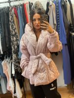 C-Throu Ροζ Yakinthi Puffer Μπουφάν με Σηκωμένο Γιακά και ζώνη