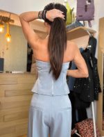 We Coss Γκρι Στράπλες Γιλέκο - Image 2