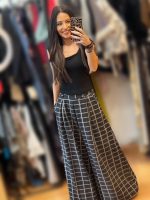 Wendy Trendy Wide Leg Καρό Παντελόνα με Κουφόπιετα