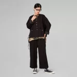 Wendy Trendy Σετ Μαύρο από Σακάκι/Παντελόνα από ύφασμα fil coupè