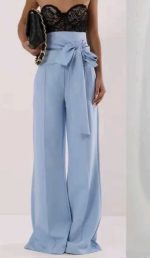 Mochy Ψηλόμεση Γαλάζια Παντελόνα με ενσωματωμένο διακοσμητικό φιόγκο ζώνη - Image 5