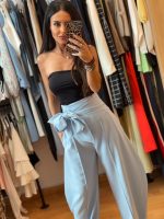 Mochy Ψηλόμεση Γαλάζια Παντελόνα με ενσωματωμένο διακοσμητικό φιόγκο ζώνη - Image 2