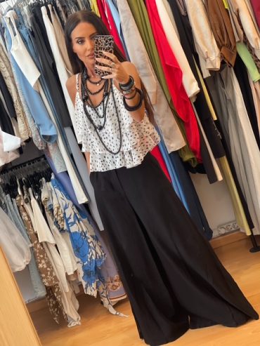 Lumina Μαύρη Wide Leg Παντελόνα