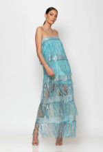 C Throu Sequin Στράπλες Μάξι Φόρεμα με Κρόσσια