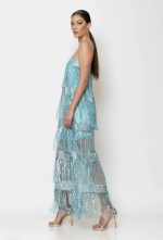 C Throu Sequin Στράπλες Μάξι Φόρεμα με Κρόσσια - Image 4