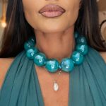 Sparkling Dark Green Fayx Pearl Κολιέ με κούμπωμα από ανοξείδωτο ατσάλι