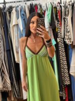 Gold Glow by C Throu Σιφόν Μάξι Εξώπλατο Πράσινο Φόρεμα Διπλής Ύφανσης - Image 4