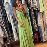 Gold Glow by C Throu Σιφόν Μάξι Εξώπλατο Πράσινο Φόρεμα Διπλής Ύφανσης