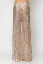 C Throu Sequin Gold Ψηλόμεσο Βραδινό Παντελόνι από ελαστικό δίχτυ με παγιέτες - Image 2
