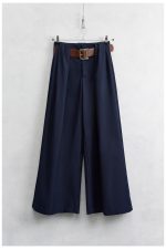 Lumina Dark Navy Blue Παντελόνι PALAZZO με Ζώνη - Image 3