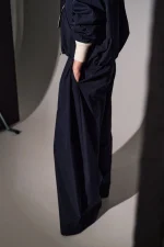 Lumina Dark Navy Blue Παντελόνι PALAZZO με Ζώνη - Image 6