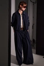 Lumina Dark Navy Blue Παντελόνι PALAZZO με Ζώνη - Image 4