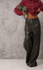 Eco Leather Χακί Κροκό Παντελόνι