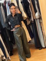 Eco Leather Χακί Κροκό Παντελόνι - Image 4