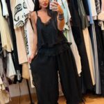 Mochy Μαύρο Boho Σετ με Τοπ και Κάπρι Παντελόνι
