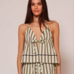 LSF Ριγέ Τοπ με Halterneck Λαιμόκοψη από Ποπλίνα