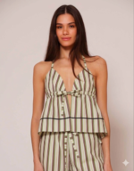 LSF Ριγέ Τοπ με Halterneck Λαιμόκοψη από Ποπλίνα