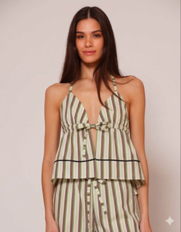 LSF Ριγέ Τοπ με Halterneck Λαιμόκοψη από Ποπλίνα