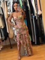 Φλοράλ Μάξι Φόρεμα με Σούρες και Σκίσιμο στο Πλάι - Image 8