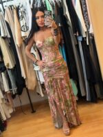 Φλοράλ Μάξι Φόρεμα με Σούρες και Σκίσιμο στο Πλάι - Image 5