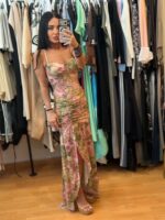 Φλοράλ Μάξι Φόρεμα με Σούρες και Σκίσιμο στο Πλάι - Image 3