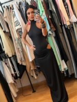 Μαύρο Ελαστικό maxi Jersey Cut-out Dress με Εσωτερικό Body - Image 9