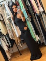 Μαύρο Ελαστικό maxi Jersey Cut-out Dress με Εσωτερικό Body - Image 7