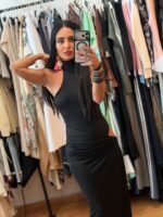 Μαύρο Ελαστικό maxi Jersey Cut-out Dress με Εσωτερικό Body - Image 5