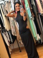 Μαύρο Ελαστικό maxi Jersey Cut-out Dress με Εσωτερικό Body - Image 4