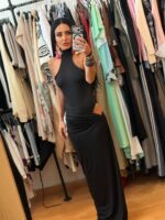 Μαύρο Ελαστικό maxi Jersey Cut-out Dress με Εσωτερικό Body - Image 2