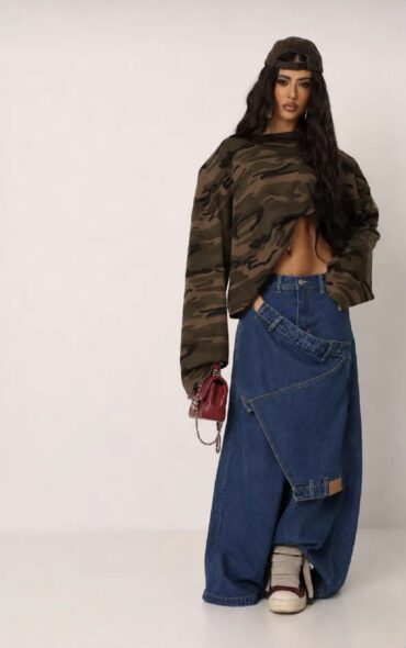 Mochy Wide Leg Denim με Φούστα-Εφέ