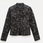 Lumina Μεσάτο Σακάκι με Ιαπωνέζικο Floral Print σε αποχρώσεις του καφέ