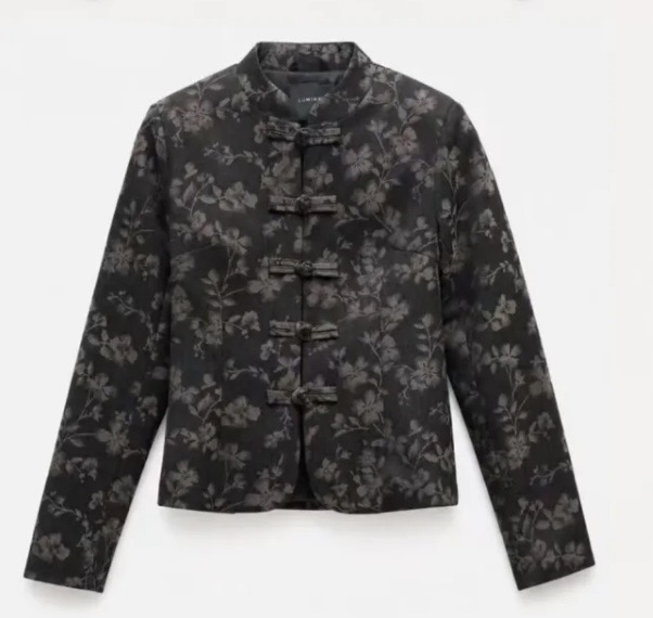 Lumina Μεσάτο Σακάκι με Ιαπωνέζικο Floral Print σε αποχρώσεις του καφέ