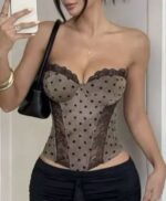 Azaka κομψό, strapless μπούστο σε πουά καφέ Print - Image 2
