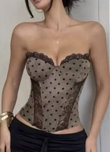 Azaka κομψό, strapless μπούστο σε πουά καφέ Print