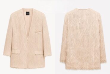 Lumina Beige Μεσάτο Σακάκι με Κρόσια Fringe