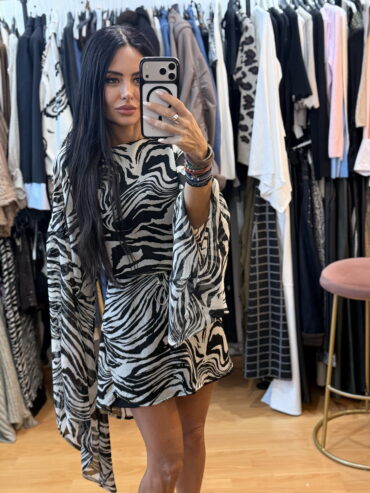 Lumina Zebra Μίνι Φόρεμα από Κρεπ ύφασμα