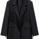Μαύρο Oversized Σακάκι Διακοσμημένο με Κρόσσια Εμπρός και Πίσω