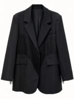 Μαύρο Oversized Σακάκι Διακοσμημένο με Κρόσσια Εμπρός και Πίσω